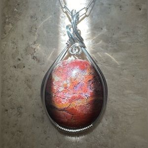 Sterling Silver Moss Agate Healing Stone Necklace Pendant